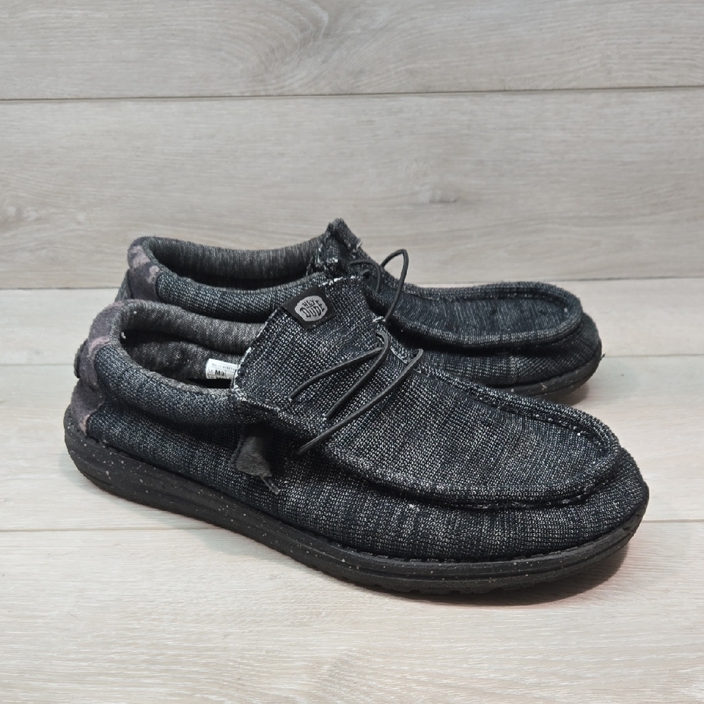 Hey Dude Men's Wally Stretch Poly Midnight Bunker Sz 9 Black Casual Shoes
